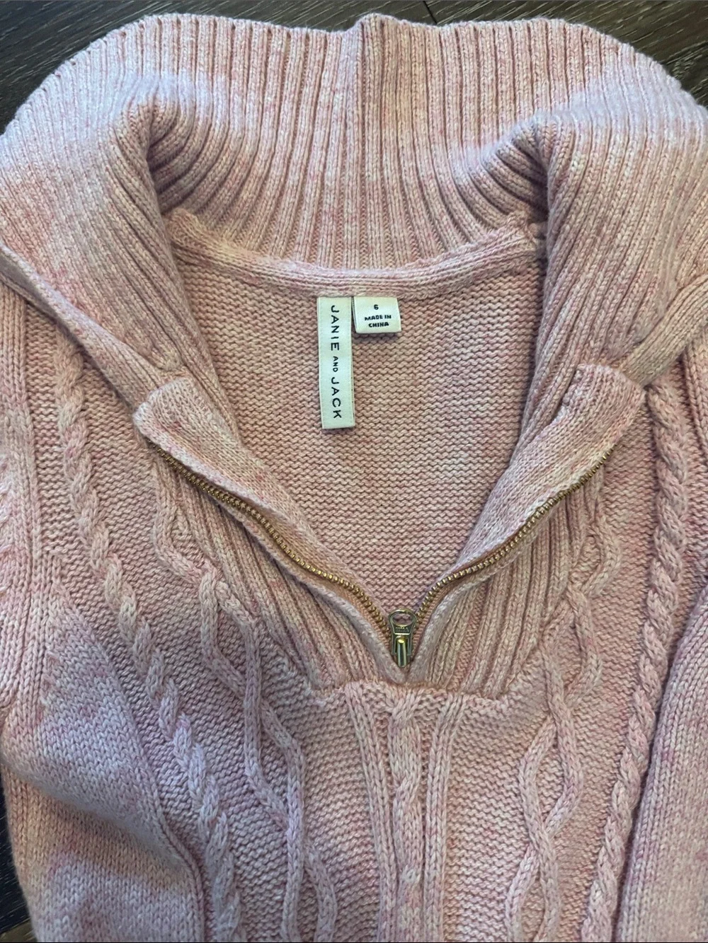 Janie and Jack Pink Cable Knit Half-Zip Sweater
